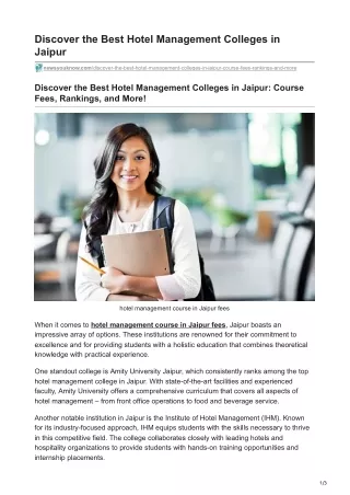 Discover the Best Hotel Management Colleges in Jaipur: Course Fees, Ranking