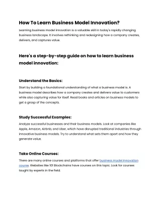 How To Learn Business Model Innovation_