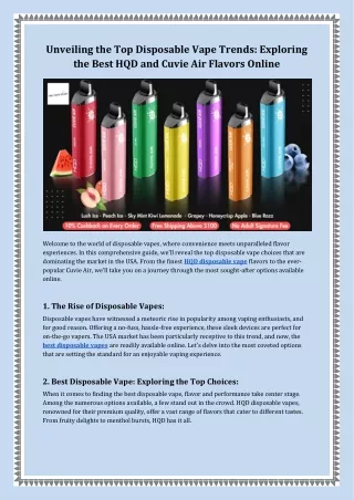Unveiling the Top Disposable Vape Trends Exploring the Best HQD and Cuvie Air Flavors Online