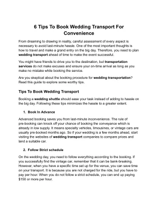 6 Tips To Book Wedding Transport For Convenience