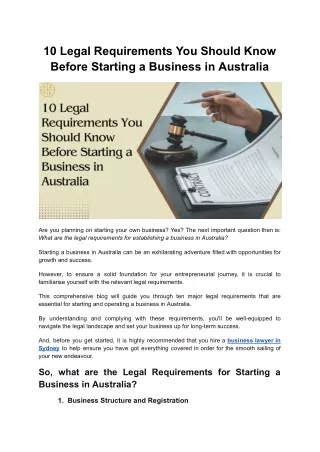 10 Legal Requirements You Should Know Before Starting a Business in Australia