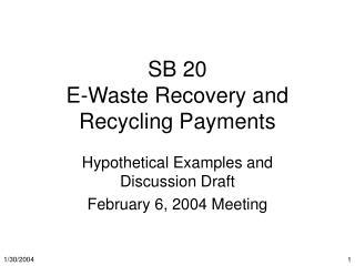 SB 20 E-Waste Recovery and Recycling Payments