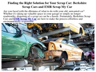 Finding the Right Solution for Your Scrap Car Berkshire Scrap Cars and EMR Scrap My Car