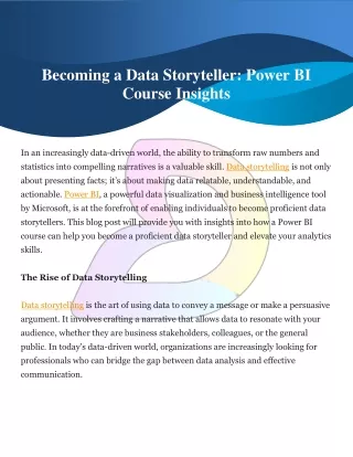 Becoming a Data Storyteller Power BI Course Insights