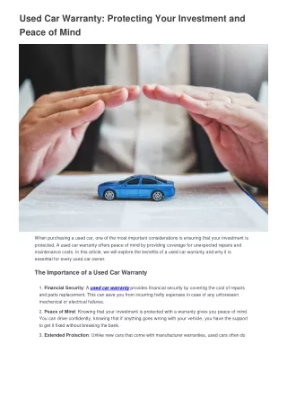 Used Car Warranty Protecting Your Investment and Peace of Mind