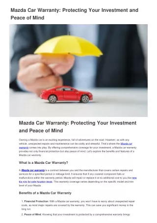 Mazda Car Warranty Protecting Your Investment and Peace of Mind