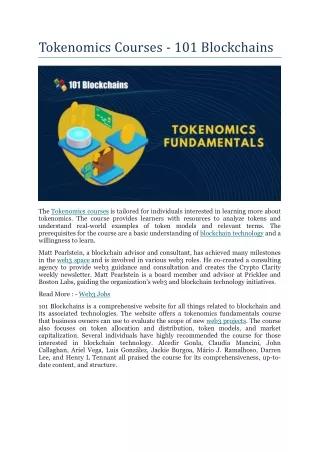 Tokenomics Courses - 101 Blockchains