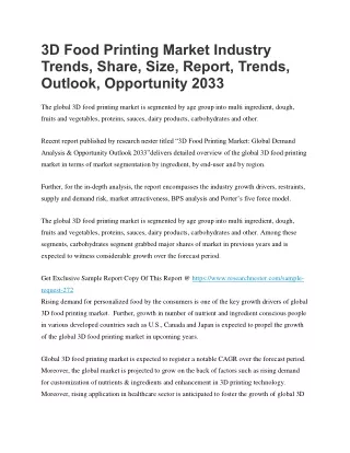 3D Food Printing Market