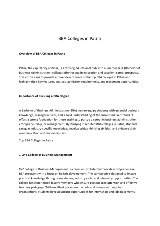 BBA Colleges in Patna