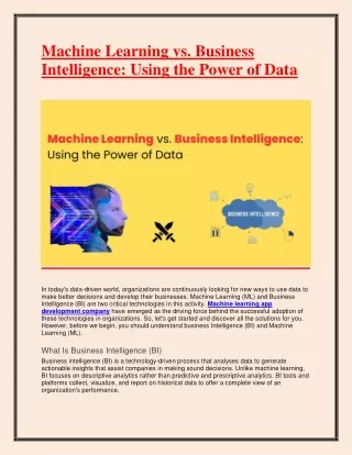 Machine Learning vs. Business Intelligence-Using the Power of Data
