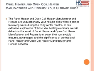 Panel Heater and Open Coil Heater Manufacturer and Repairs: Your Ultimate Guide