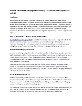 Atom AC Destination Charging Revolutionizing EV Infrastructure in Hyderabad and NCR