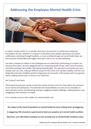 Addressing The Employee Mental Health Crisis