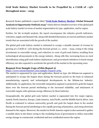 Grid Scale Battery Market Growth to be Propelled by a CAGR of ~15%