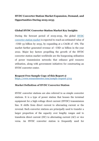 HVDC Converter Station Market Expansion, Demand, and Opportunities During 2023-2