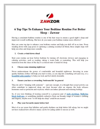 6 Top Tips To Enhance Your Bedtime Routine For Better Sleep – Zawzor