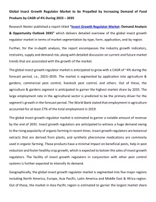 Insect Growth Regulator Market Statistics By Top Companies 2023 to 2035