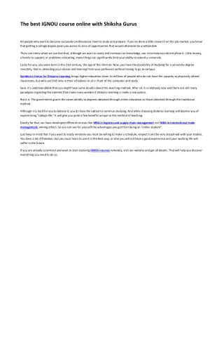 The best IGNOU course online with Shiksha Gurus