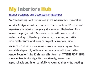 Interior Designers and Decorators in Nizampet