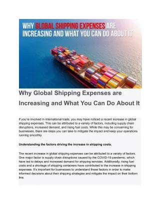 Why Global Shipping Expenses are Increasing and What You Can Do About It