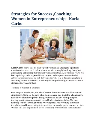 Strategies for Success ,Coaching Women in Entrepreneurship - Karla Carbo