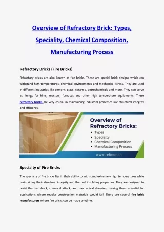Refractory Brick: Types, Speciality, Chemical Composition, Manufacturing Proces