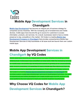 Mobile App Development Services in Chandigarh