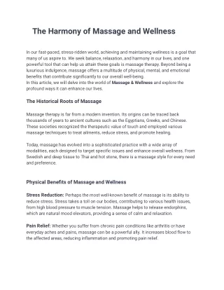 The Harmony of Massage and Wellness