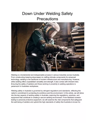 Down Under Welding Safety Precautions