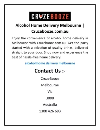 Alcohol Home Delivery Melbourne | Cruzebooze.com.au