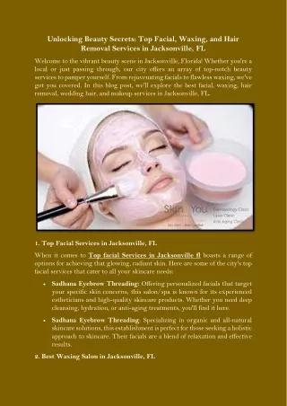 Unlocking Beauty Secrets Top Facial, Waxing, and Hair Removal Services in Jacksonville, FL