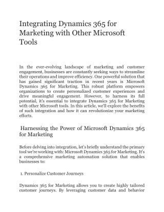 Integrating Dynamics 365 for Marketing with Other Microsoft Tools
