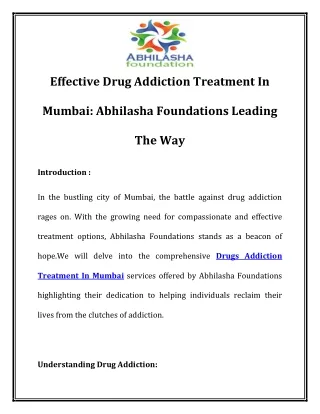 Drugs Addiction Treatment In Mumbai  Call-8484929037