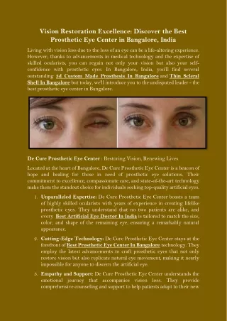 Vision Restoration Excellence Discover the Best Prosthetic Eye Center in Bangalore, India