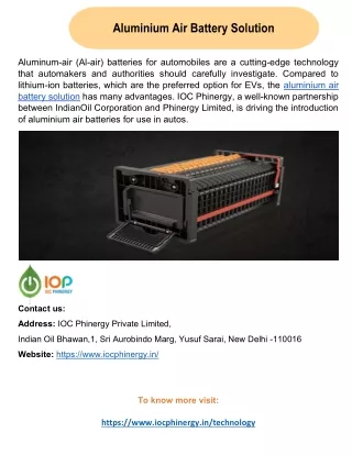 Aluminium Air Battery Solution