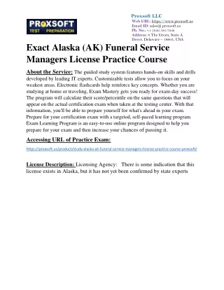 Exact Alaska (AK) Funeral Service Managers License Practice Course