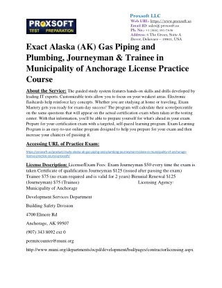 Exact Alaska (AK) Gas Piping and Plumbing, Journeyman & Trainee in Municipality