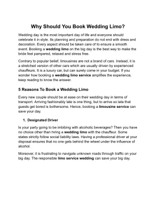 Why Should You Book Wedding Limo