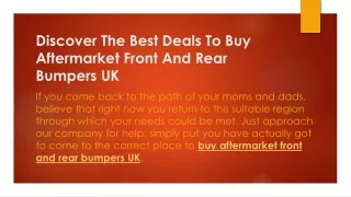 Discover The Best Deals To Buy Aftermarket Front And Rear Bumpers UK