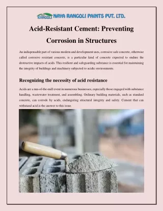 Acid-Resistant Cement Preventing Corrosion in Structures