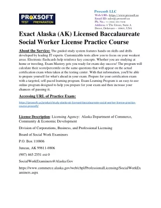 Exact Alaska (AK) Licensed Baccalaureate Social Worker License Practice Course