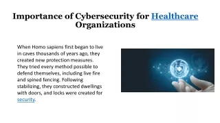 Importance of Cybersecurity for Healthcare Organizations