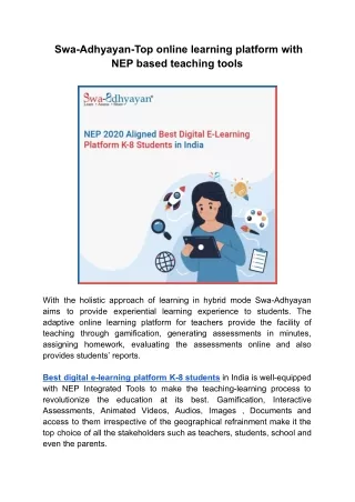 NEP 2020 aligned best digital e learning platform k-8 students in India