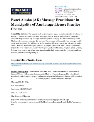 Exact Alaska (AK) Massage Practitioner in Municipality of Anchorage License Prac