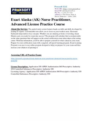 Exact Alaska (AK) Nurse Practitioner, Advanced License Practice Course