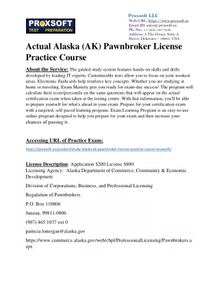 Actual Alaska (AK) Pawnbroker License Practice Course