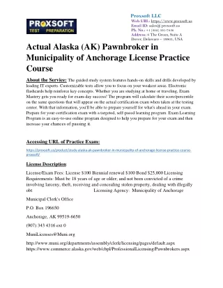 Actual Alaska (AK) Pawnbroker in Municipality of Anchorage License Practice Cour