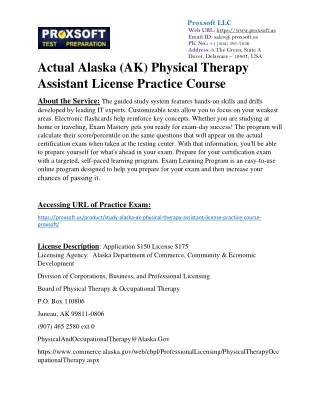 Actual Alaska (AK) Physical Therapy Assistant License Practice Course