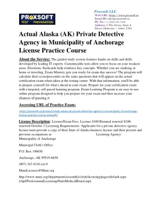 Actual Alaska (AK) Private Detective Agency in Municipality of Anchorage License