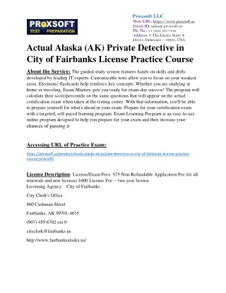 Actual Alaska (AK) Private Detective in City of Fairbanks License Practice Cours